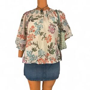 Kate & Lily Floral Boho Blouse 3X | Puff Sleeve Cottagecore Top